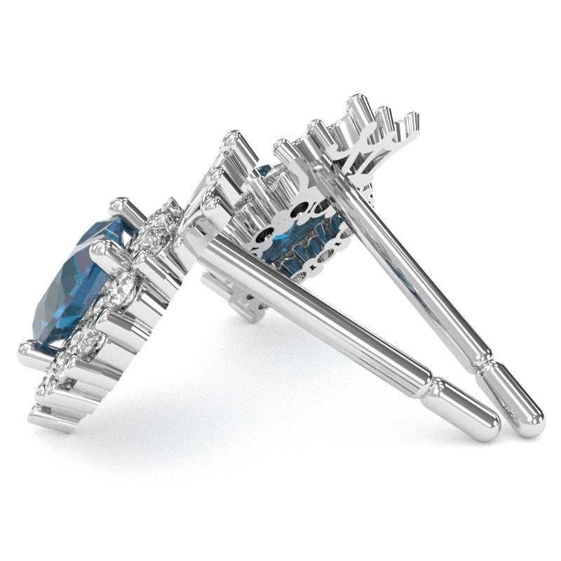 Lab-Created Alexandrite Diamond Claddagh Motive Stud Earrings in 14k White Gold