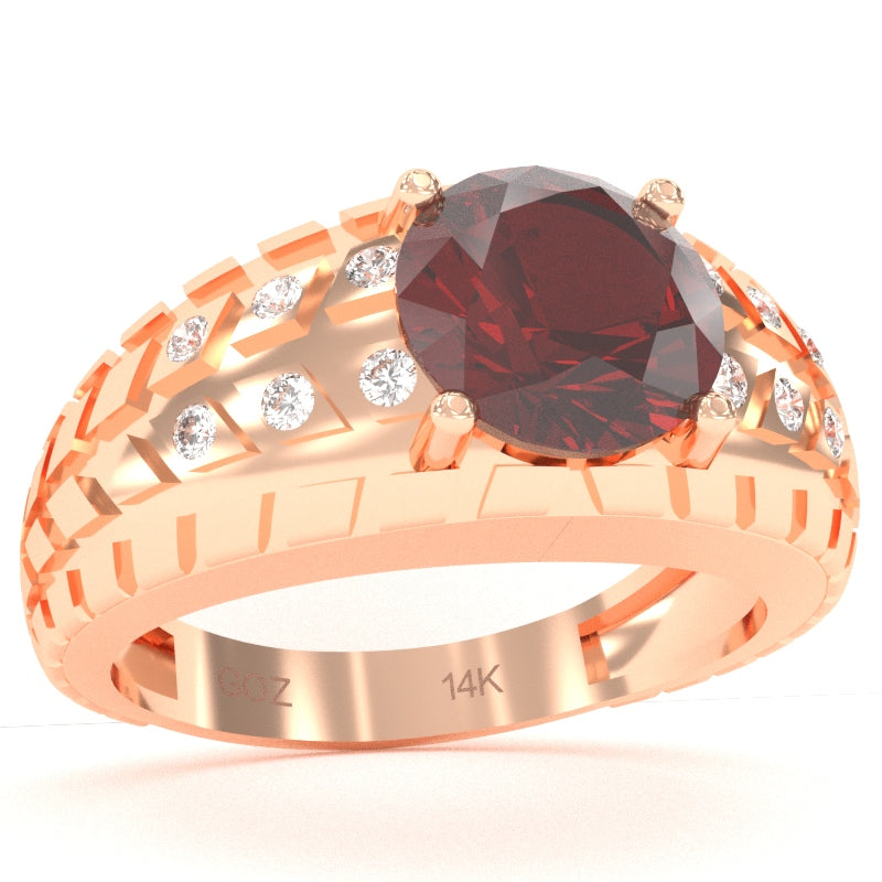 Men's Tire Tread Lab-Created Ruby Diamond Ring In Solid 14k Rose Gold