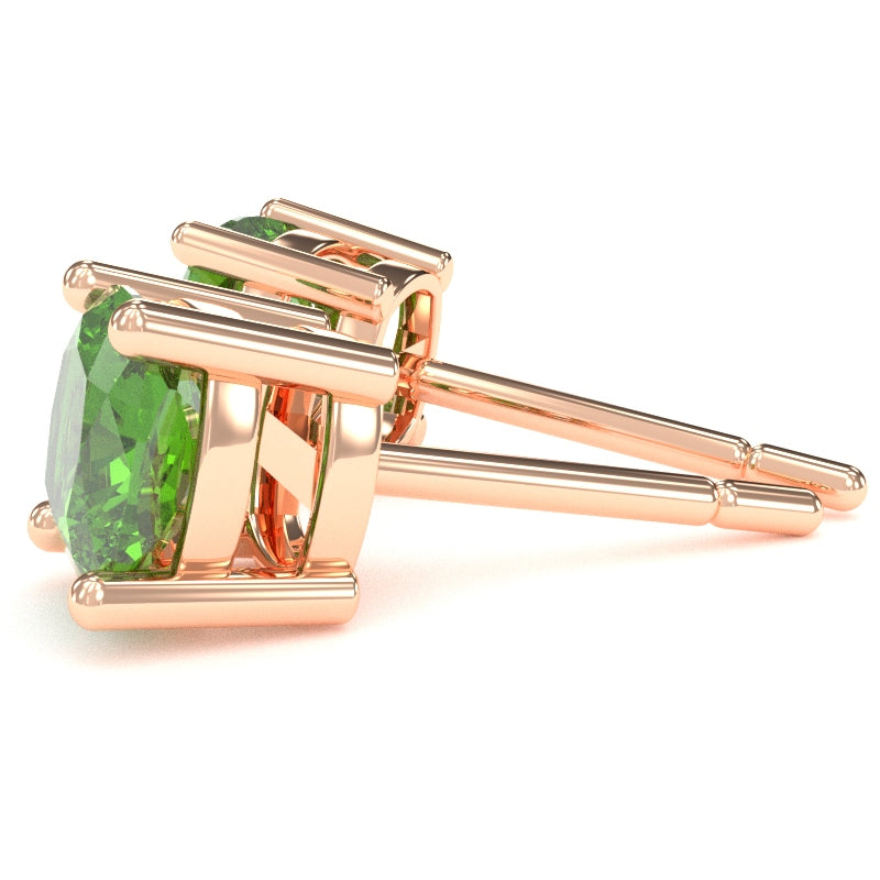 Peridot 5mm Cushion Stud Earrings in 14k Rose Gold