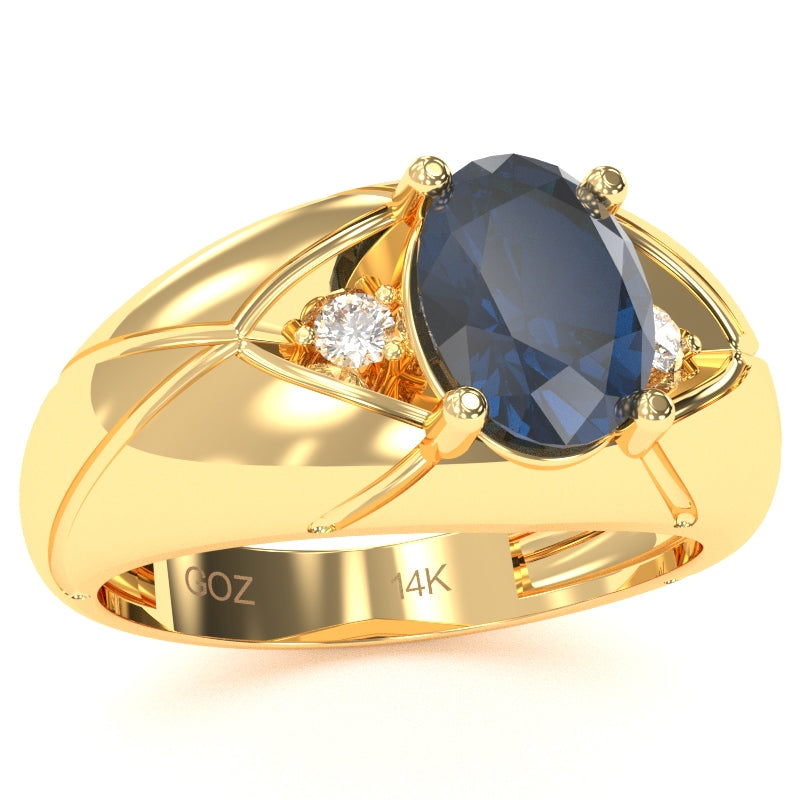 Men's Designer Lab-Created Sapphire Diamond Ring In Solid 14k Yellow Gold