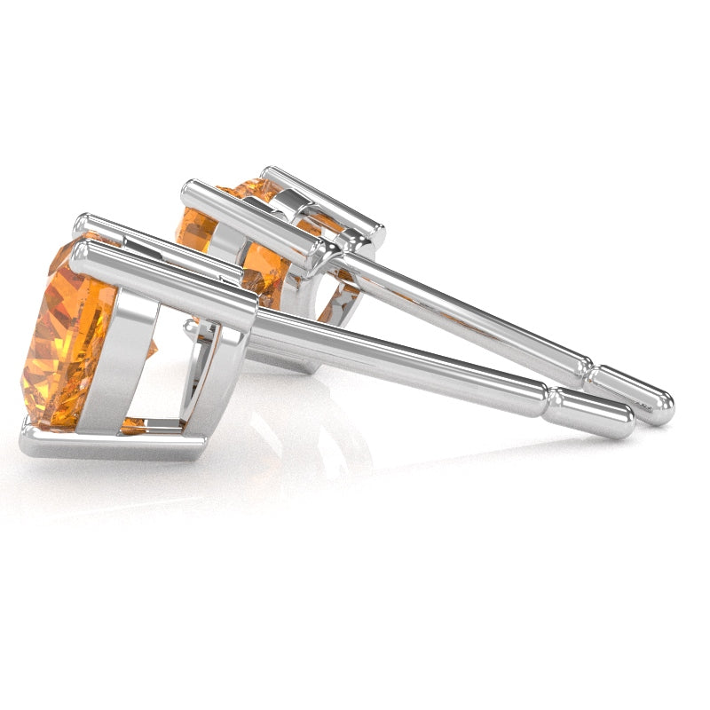 Citrine 6mm Heart Stud Earrings in 14k White Gold