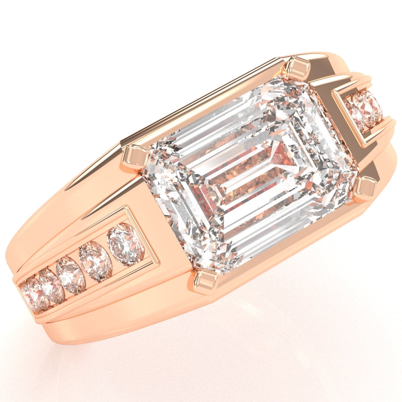 Men's White Topaz Diamond Channel Ring In Solid 10k Rose Gold