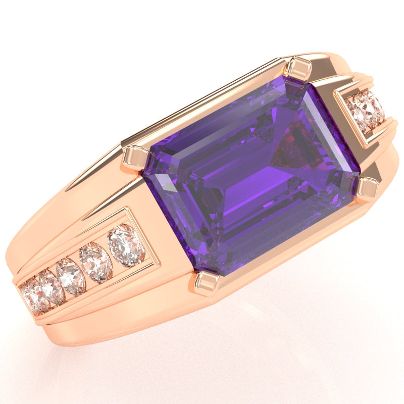 Men's Amethyst Diamond Channel Ring In Solid 10k Rose Gold