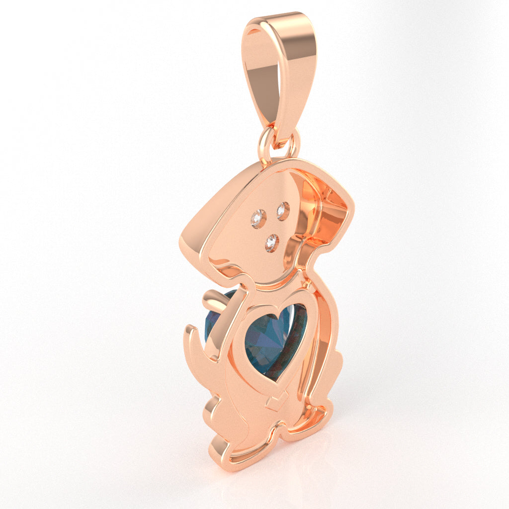 Lab-Created Alexandrite Diamond Puppy Love Heart Pendant In 10k Rose Gold