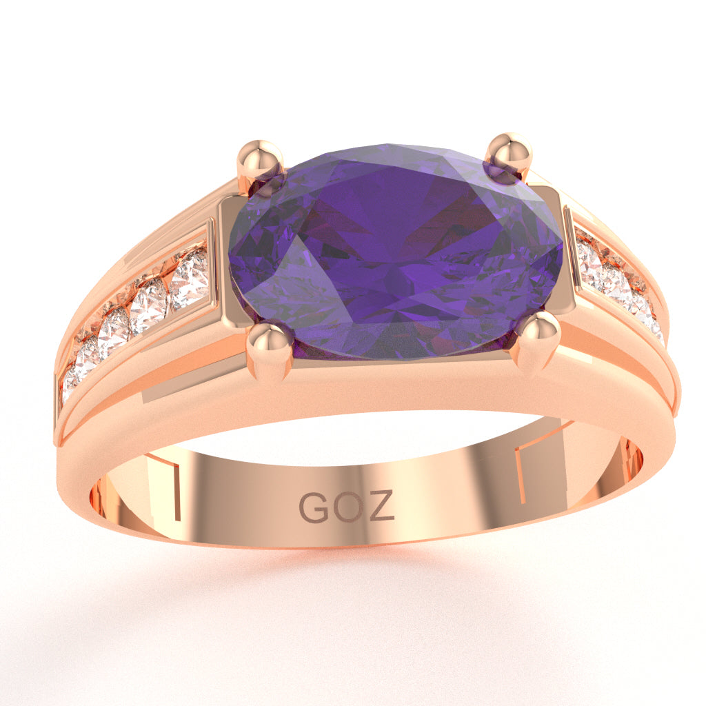 Amethyst Diamond Designer Channel Ring In 14k Rose Gold
