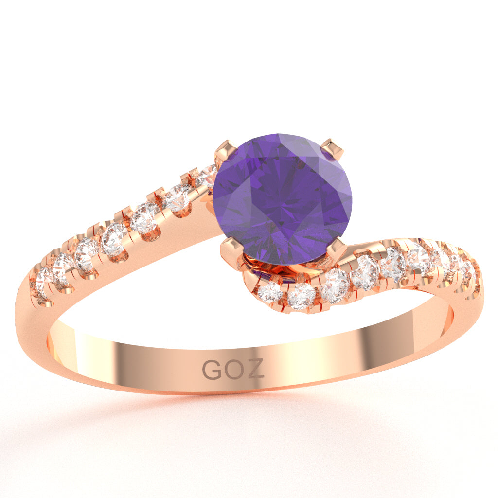 Amethyst Diamond Curly Dainty Engagement Ring In 10k Rose Gold