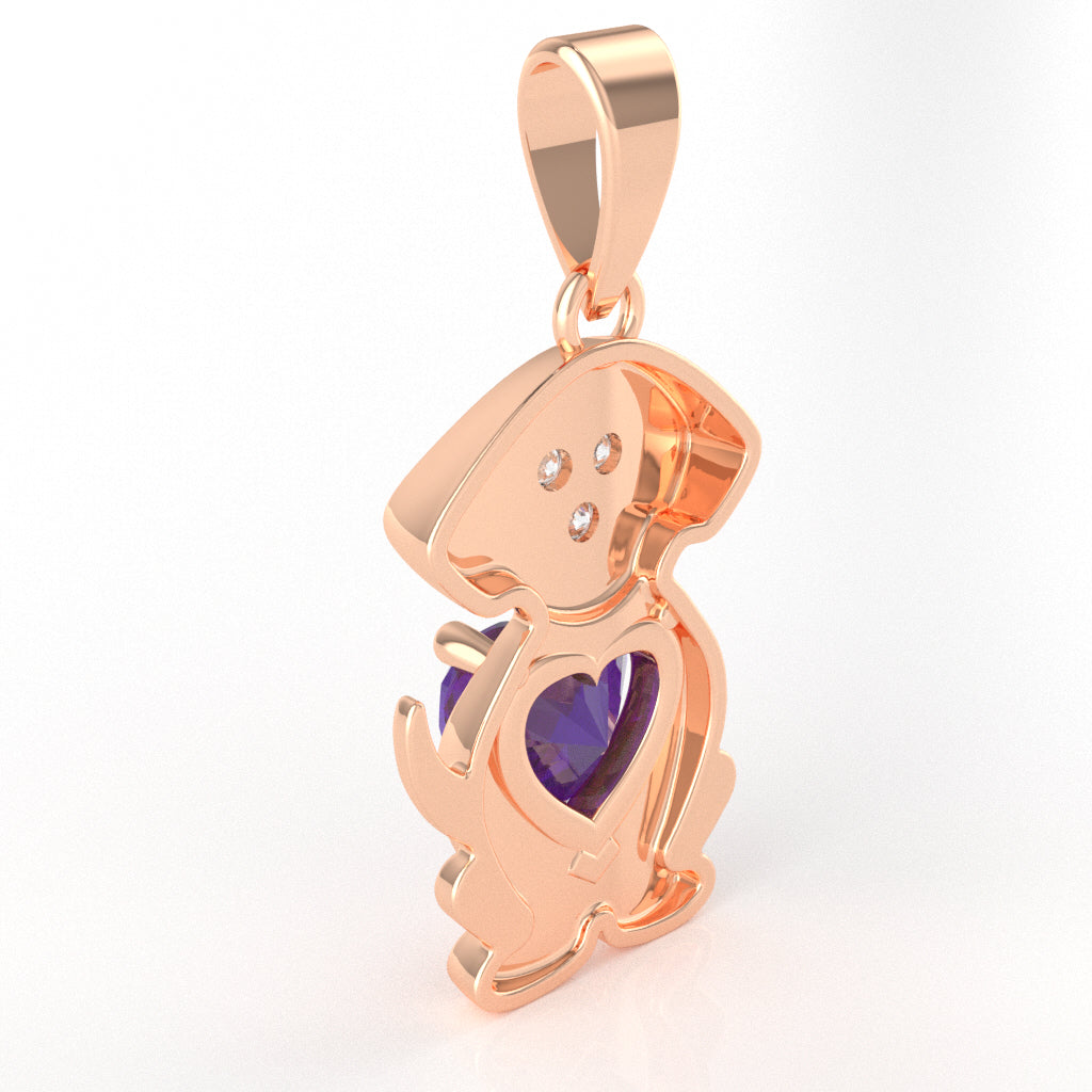 Amethyst Diamond Puppy Love Heart Pendant In 10k Rose Gold