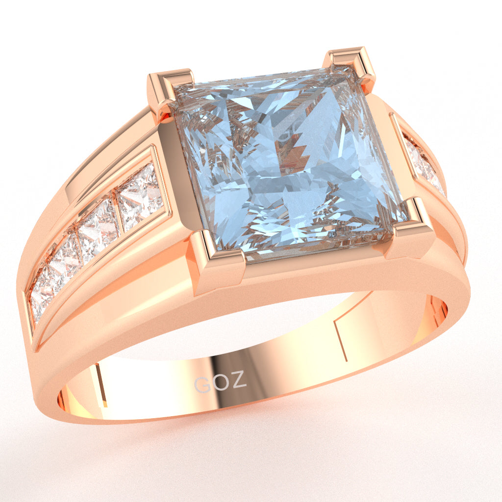 Men's Big Daddy Aquamarine Lab-Grown Diamond Channel Ring In Solid 14k Rose Gold