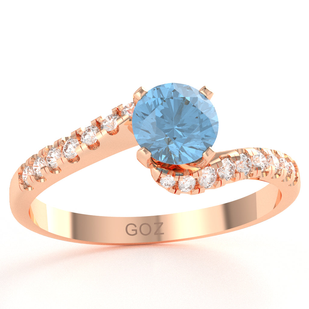 Blue Topaz Diamond Curly Dainty Engagement Ring In 10k Rose Gold