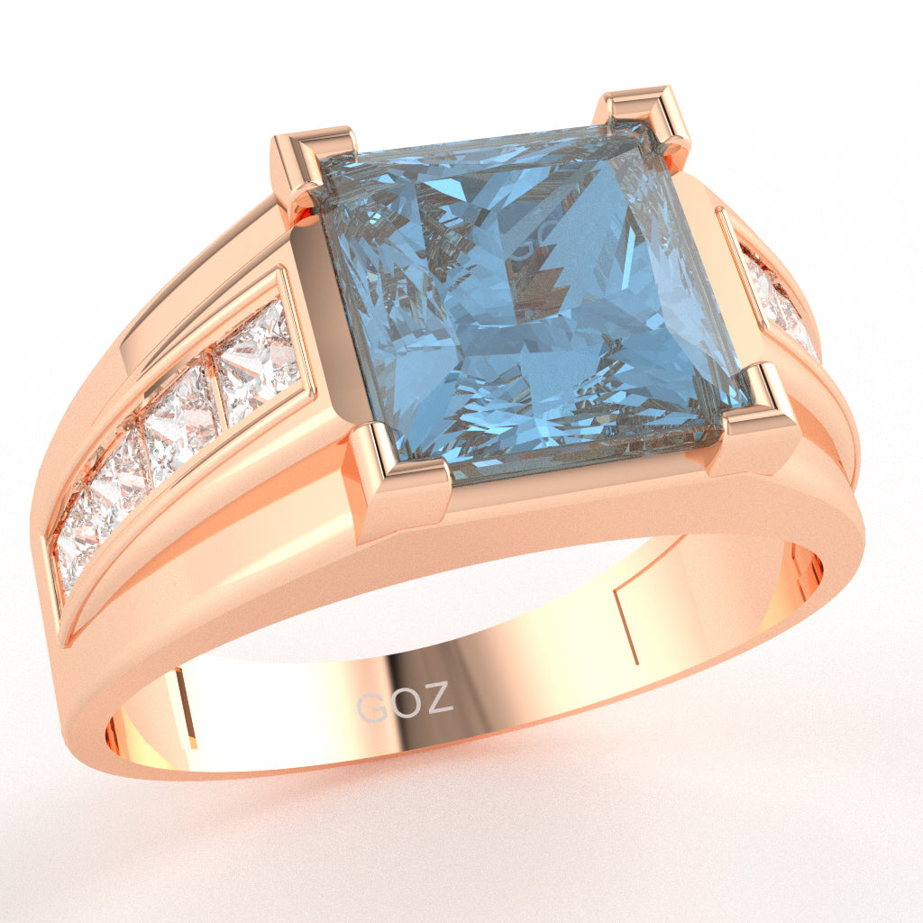 Men's Big Daddy Blue Topaz Lab-Grown Diamond Channel Ring In Solid 10k Rose Gold