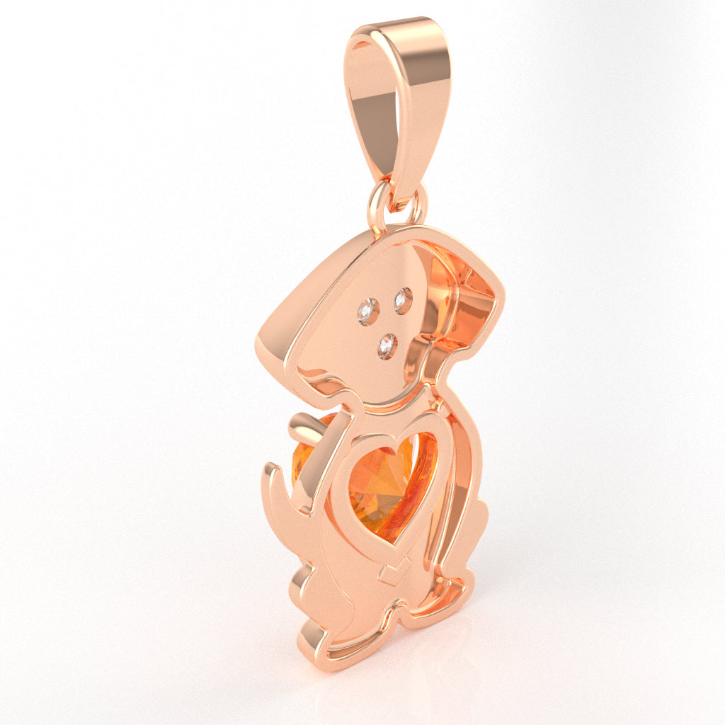 Citrine Diamond Puppy Love Heart Pendant In 10k Rose Gold