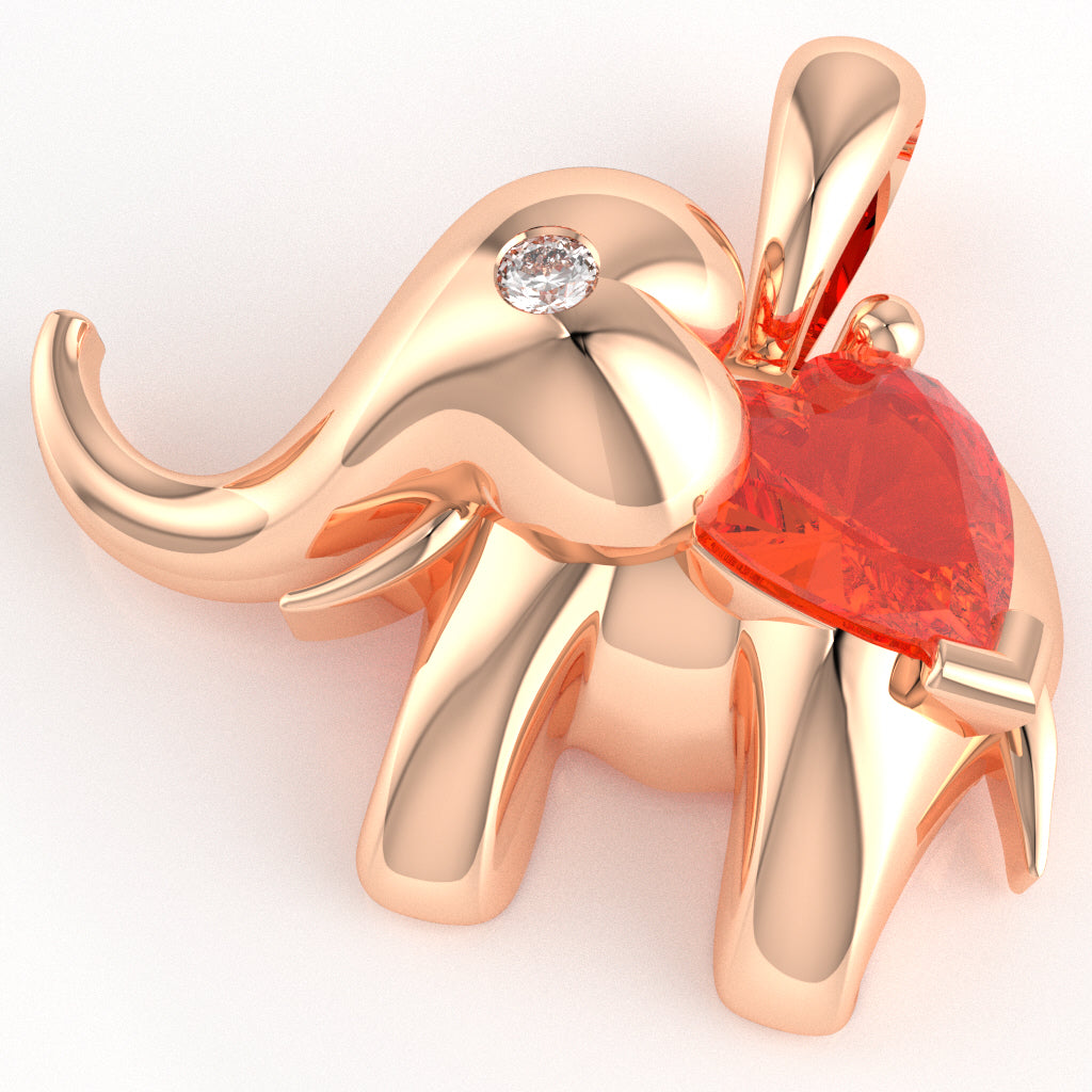 Citrine Diamond Elephant Heart Birthstone Pendant In 10k Rose Gold