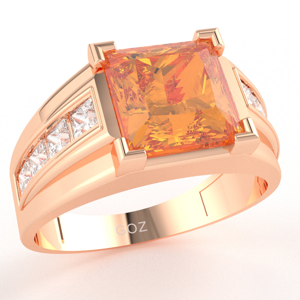 Men's Big Daddy Citrine Lab-Grown Diamond Channel Ring In Solid 10k Rose Gold