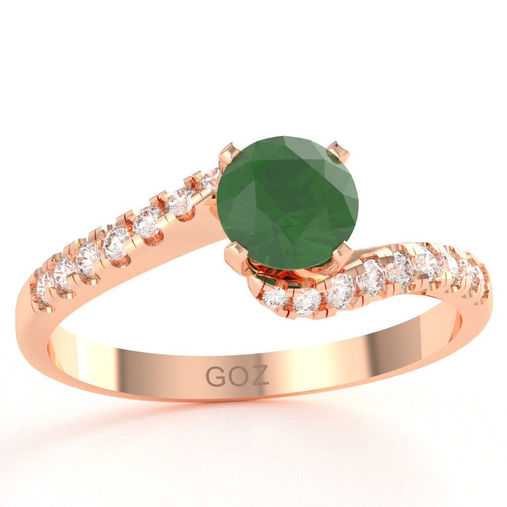Emerald Diamond Curly Dainty Engagement Ring In 14k Rose Gold