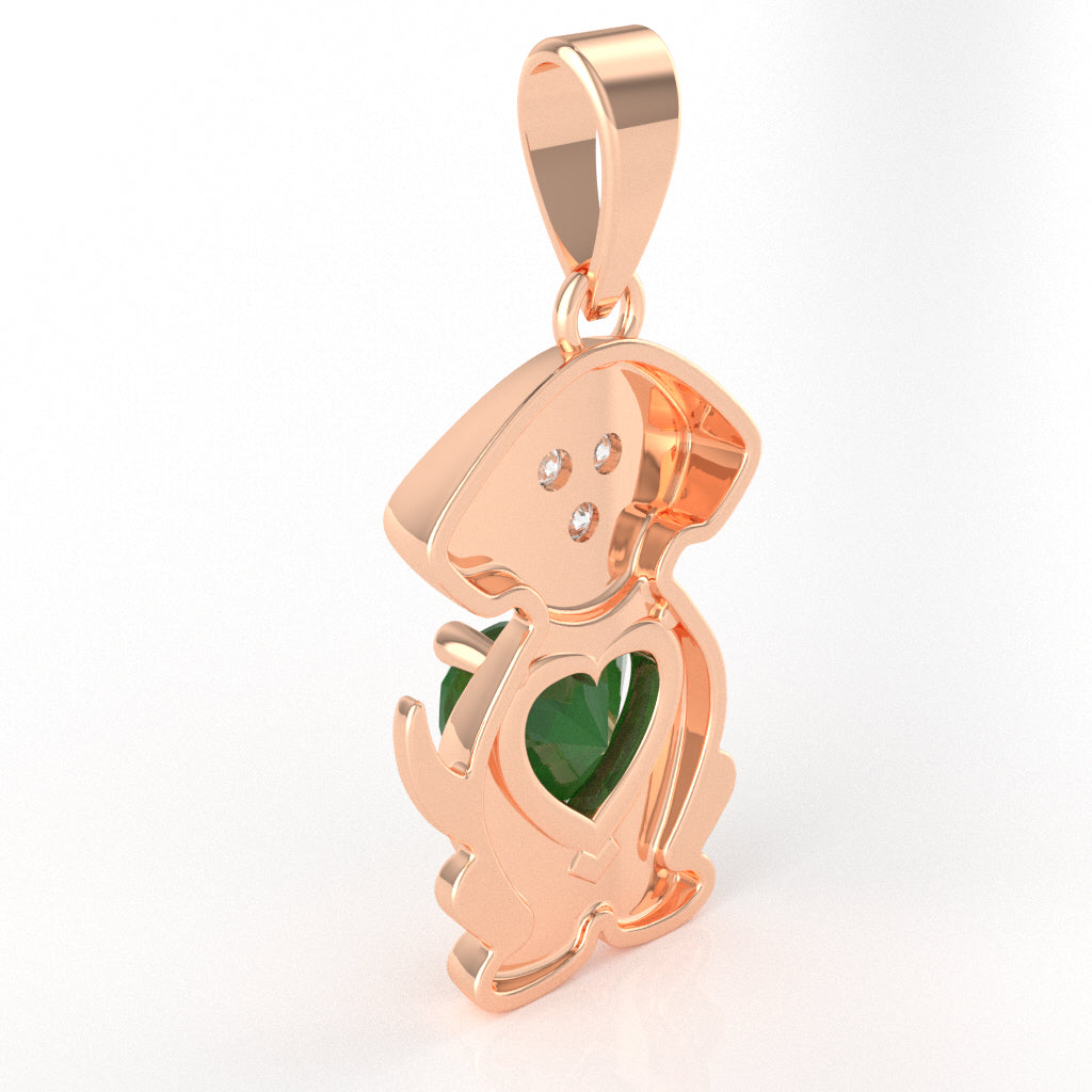 Emerald Diamond Puppy Love Heart Pendant In 14k Rose Gold