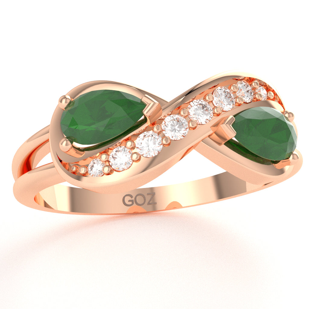 Emerald Diamond Infinity Love Ring In 14k Rose Gold