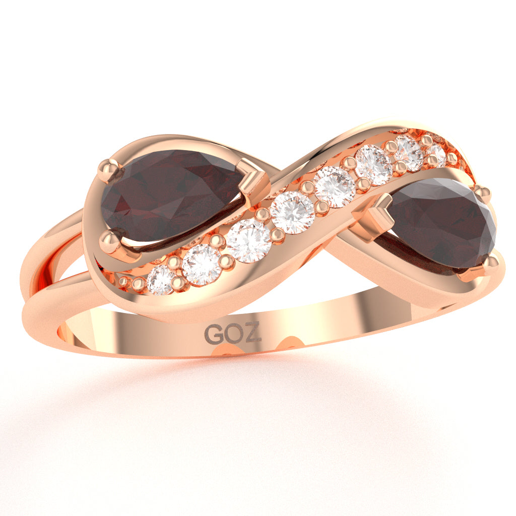 Garnet Diamond Infinity Love Ring In 14k Rose Gold