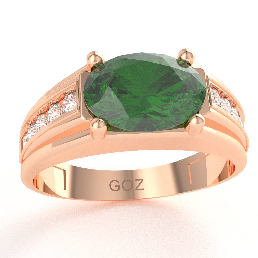 Lab-Created Emerald Diamond Designer Channel Ring In 14k Rose Gold