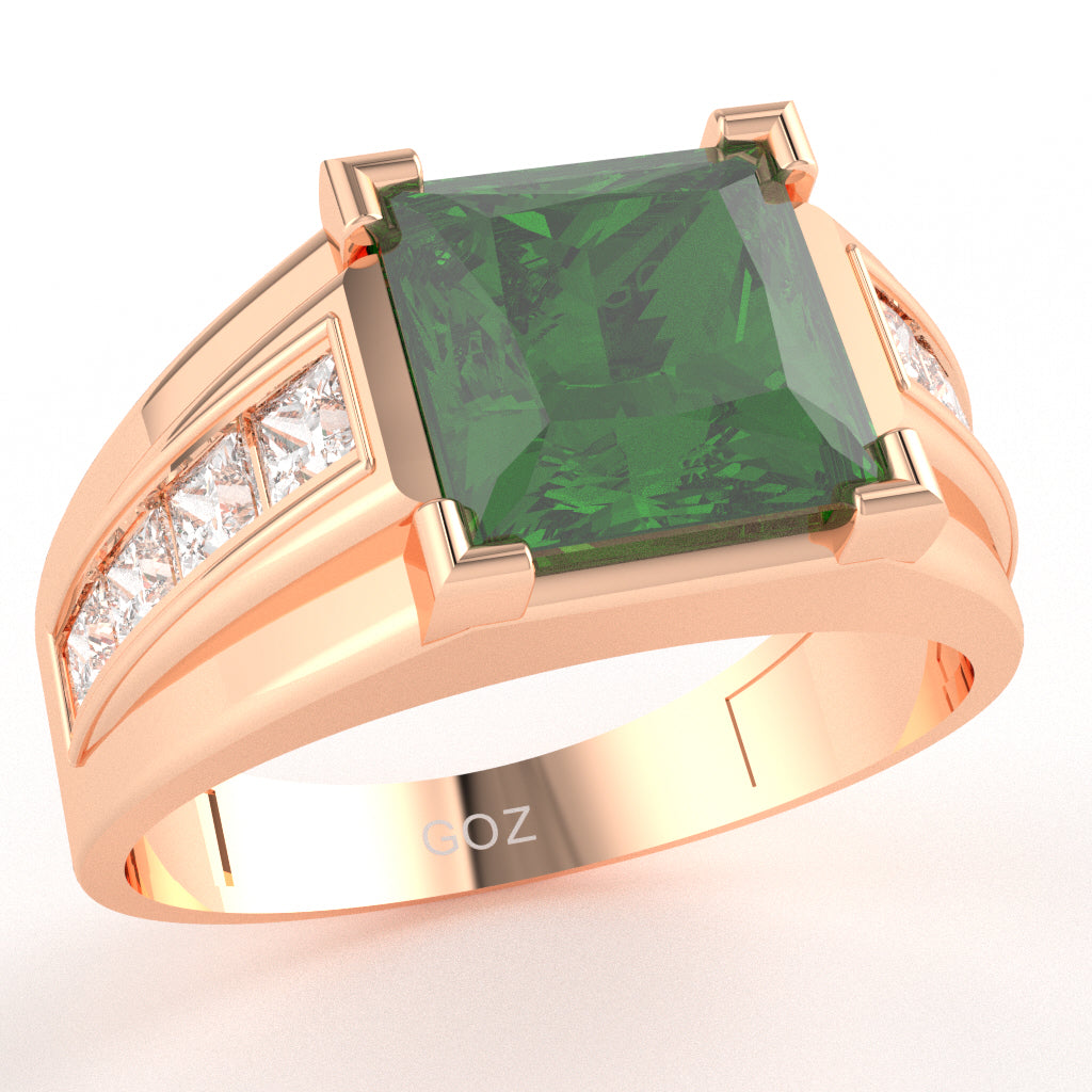 Men's Big Daddy Lab-Created Emerald Lab-Grown Diamond Channel Ring In Solid 10k Rose Gold