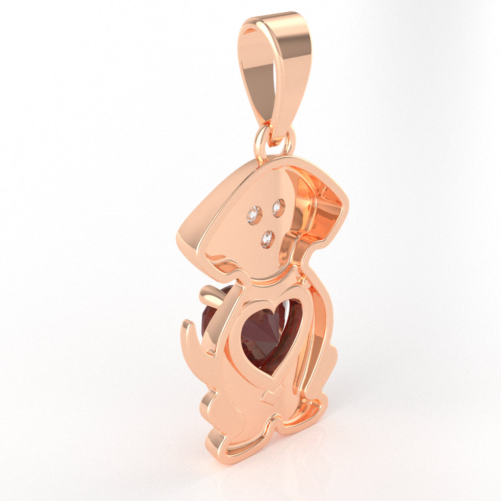 Lab-Created Ruby Diamond Puppy Love Heart Pendant In 14k Rose Gold