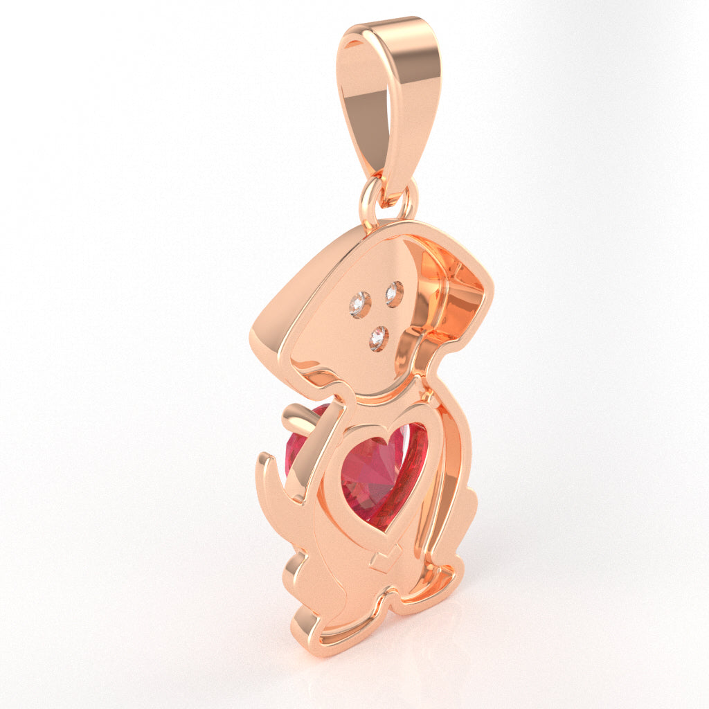 Pink Tourmaline Diamond Puppy Love Heart Pendant In 14k Rose Gold