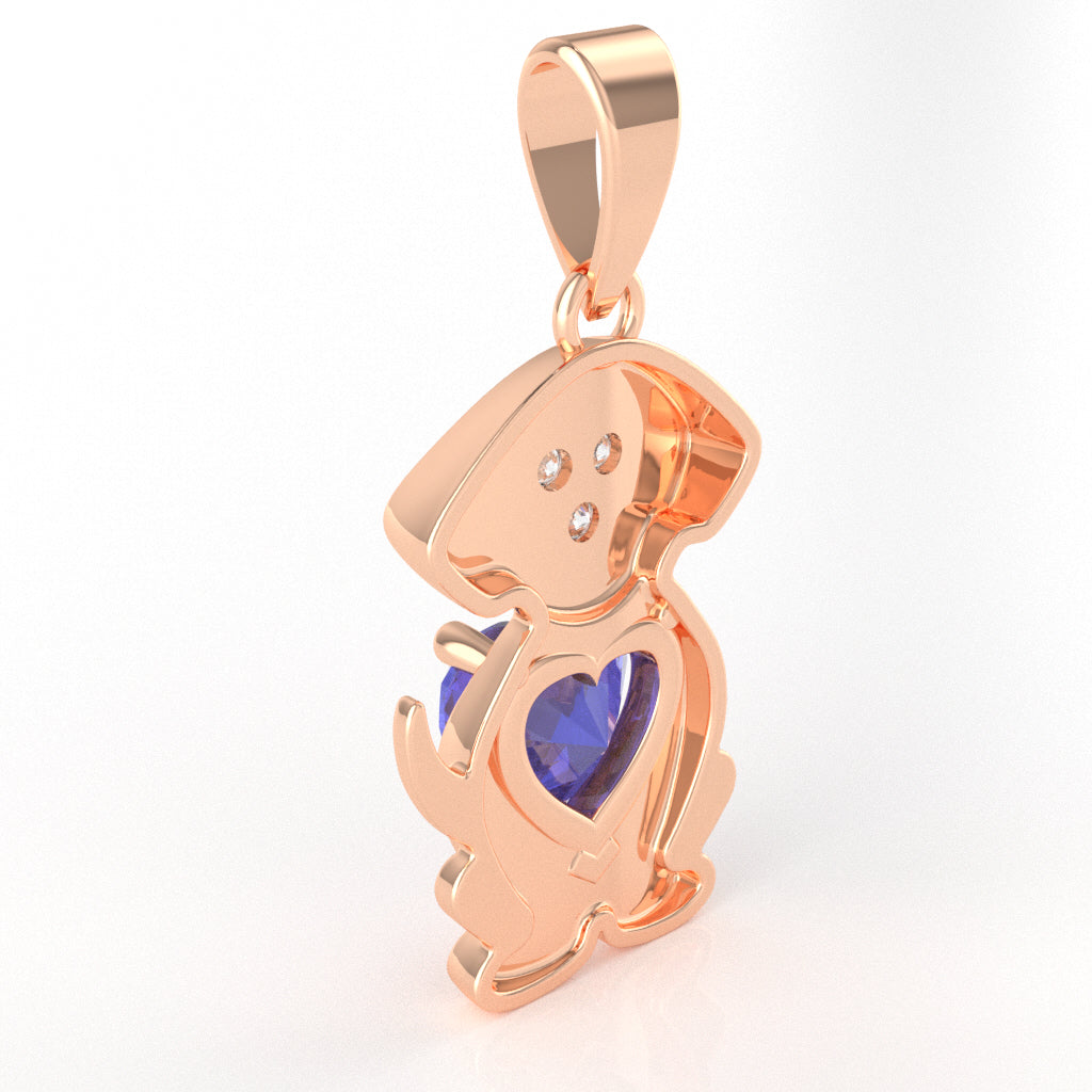 Tanzanite Diamond Puppy Love Heart Pendant In 14k Rose Gold