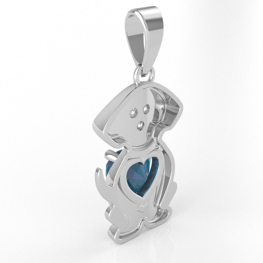 Lab-Created Alexandrite Diamond Puppy Love Heart Pendant In 10k White Gold