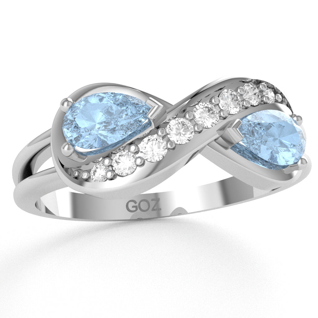 Aquamarine Diamond Infinity Love Ring In 10k White Gold