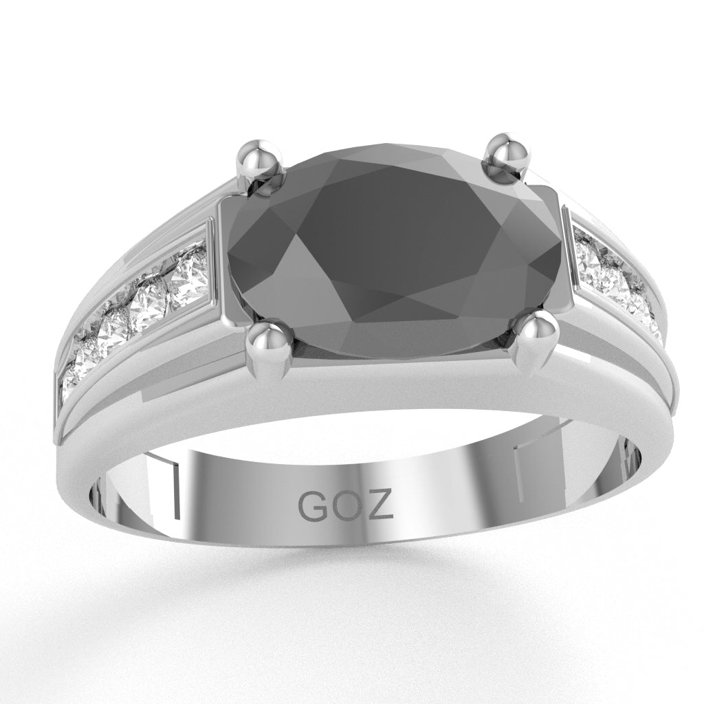 Black Onyx Diamond Designer Channel Ring In 14k White Gold