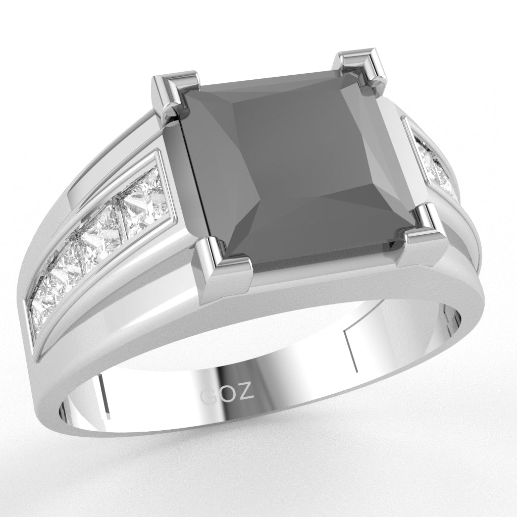 Men's Big Daddy Black Onyx Lab-Grown Diamond Channel Ring In Solid 10k White Gold