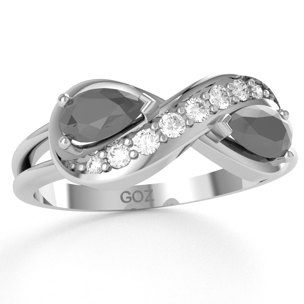 Black Onyx Diamond Infinity Love Ring In 14k White Gold