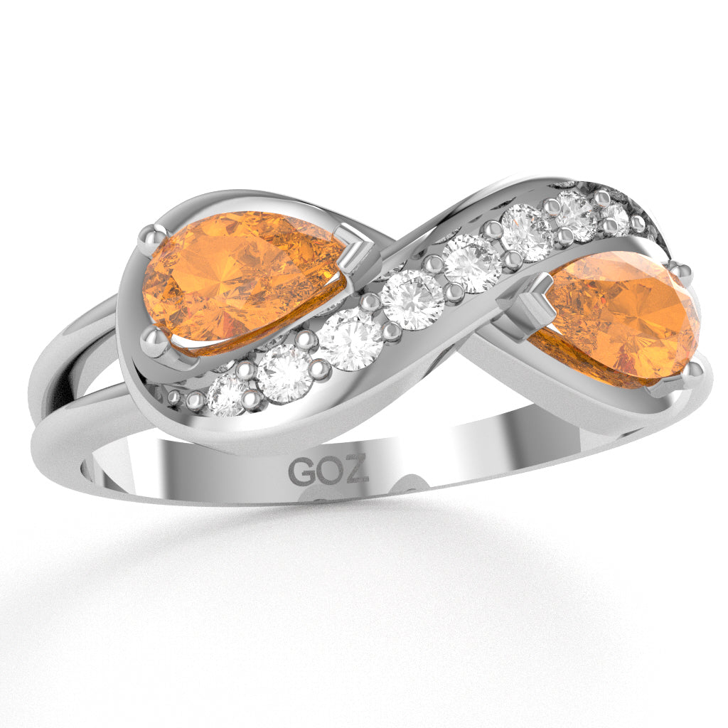 Citrine Diamond Infinity Love Ring In 14k White Gold