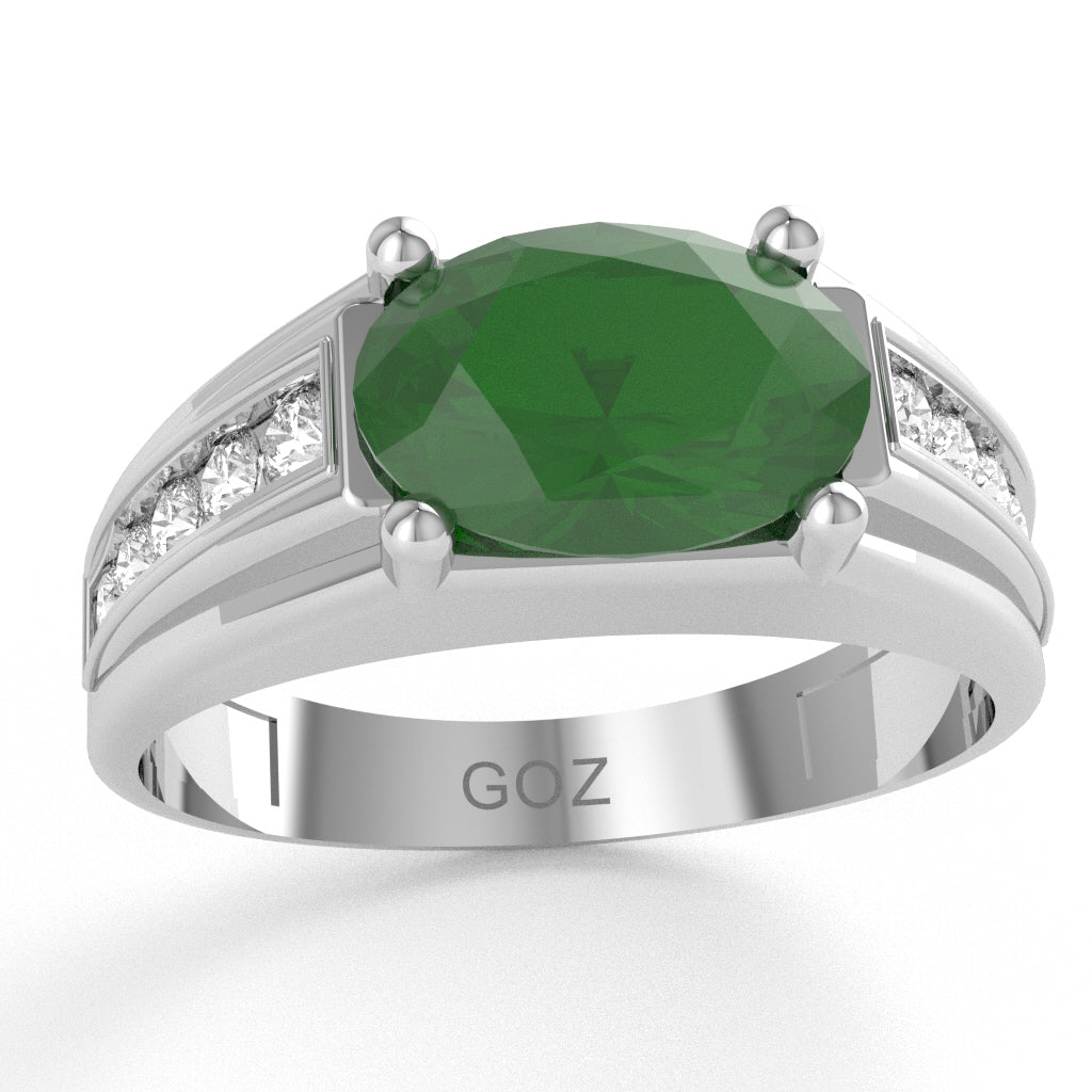Emerald Diamond Designer Channel Ring In 14k White Gold