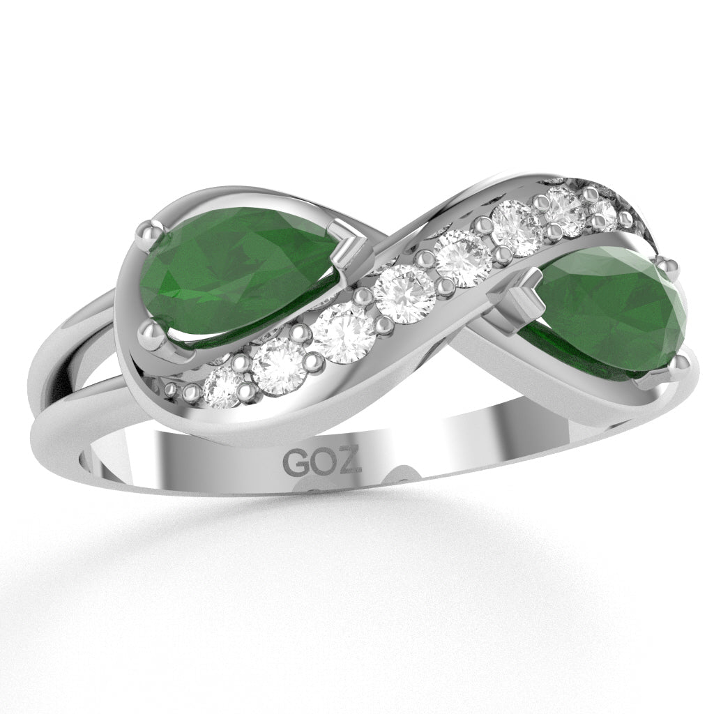 Emerald Diamond Infinity Love Ring In 14k White Gold
