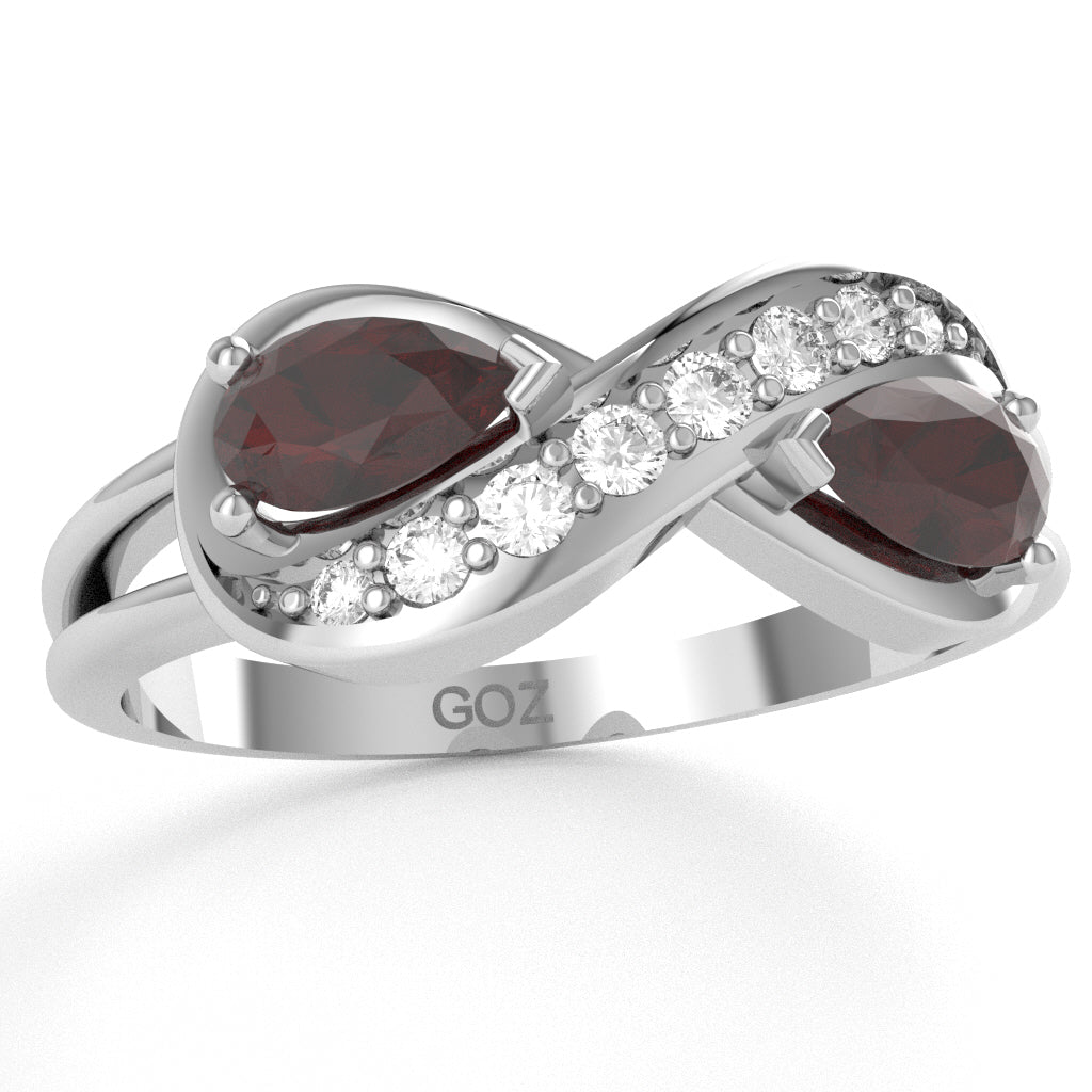 Garnet Diamond Infinity Love Ring In 14k White Gold