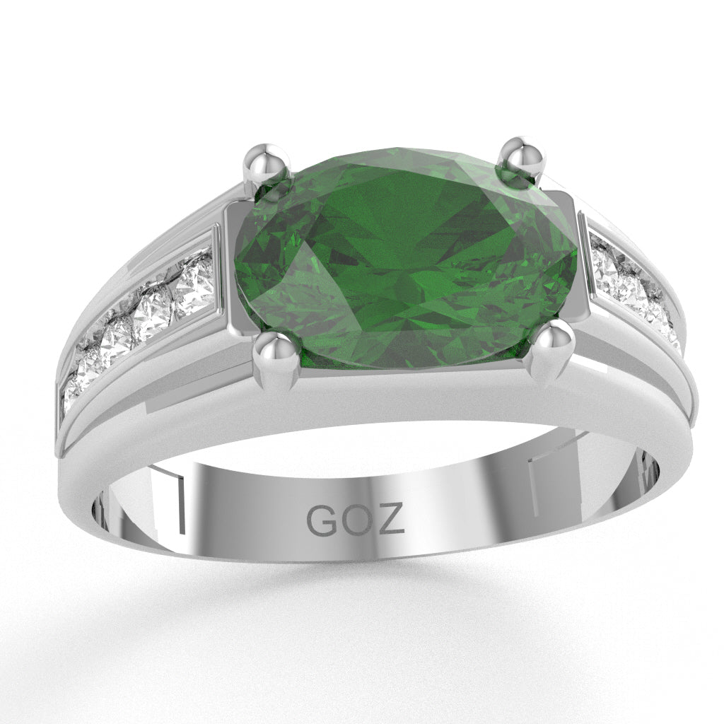 Lab-Created Emerald Diamond Designer Channel Ring In 14k White Gold