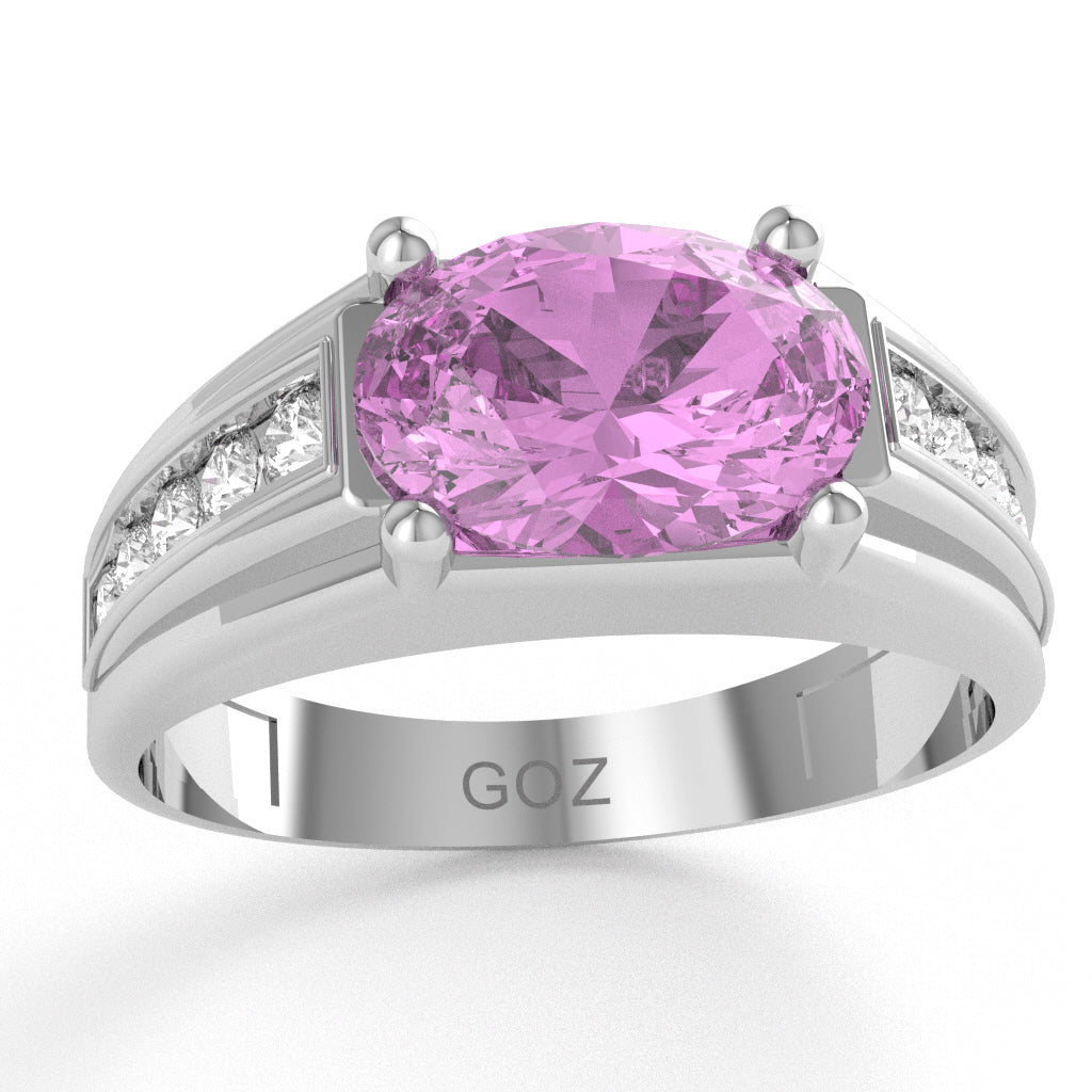 Lab-Created Pink Sapphire Diamond Designer Channel Ring In 14k White Gold