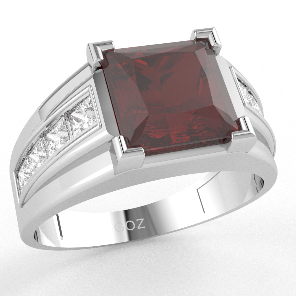 Men's Big Daddy Lab-Created Ruby Lab-Grown Diamond Channel Ring In Solid 10k White Gold
