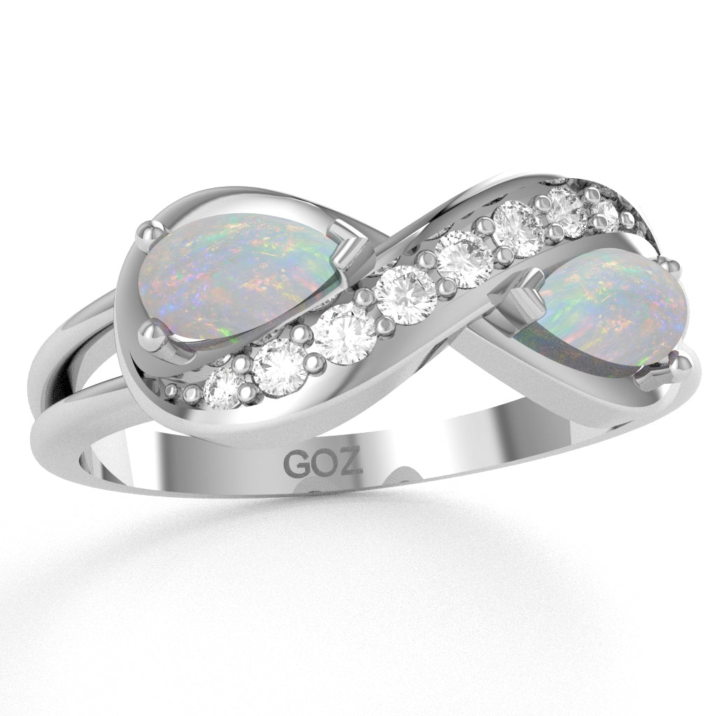 Opal Diamond Infinity Love Ring In 10k White Gold