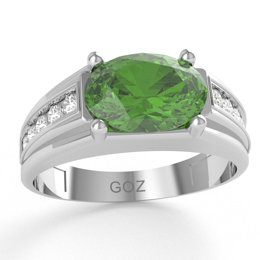 Peridot Diamond Designer Channel Ring In 14k White Gold