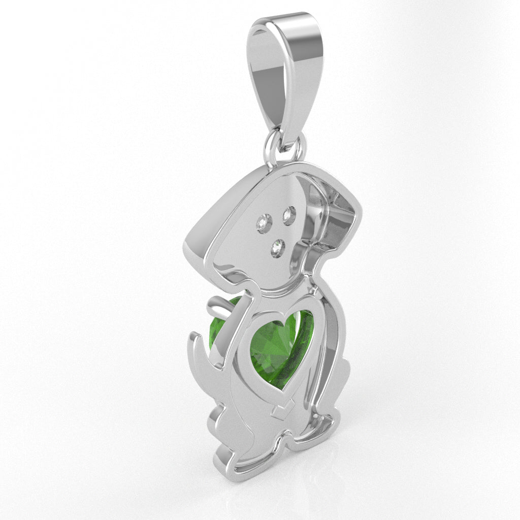 Peridot Diamond Puppy Love Heart Pendant In 14k White Gold