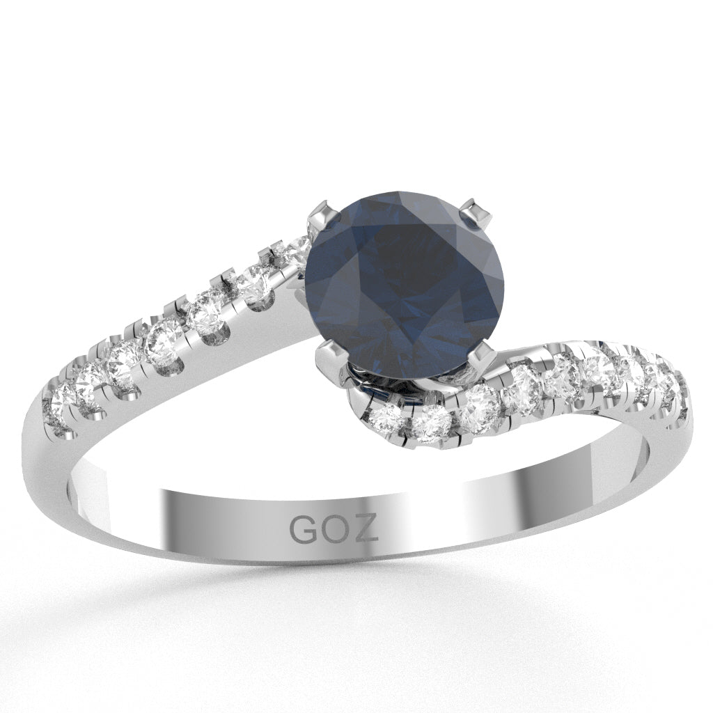 Sapphire Diamond Curly Dainty Engagement Ring In 14k White Gold