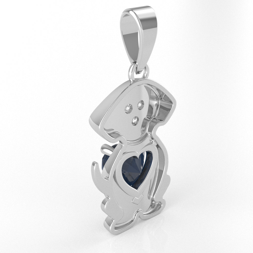 Lab-Created Sapphire Diamond Puppy Love Heart Pendant In 14k White Gold