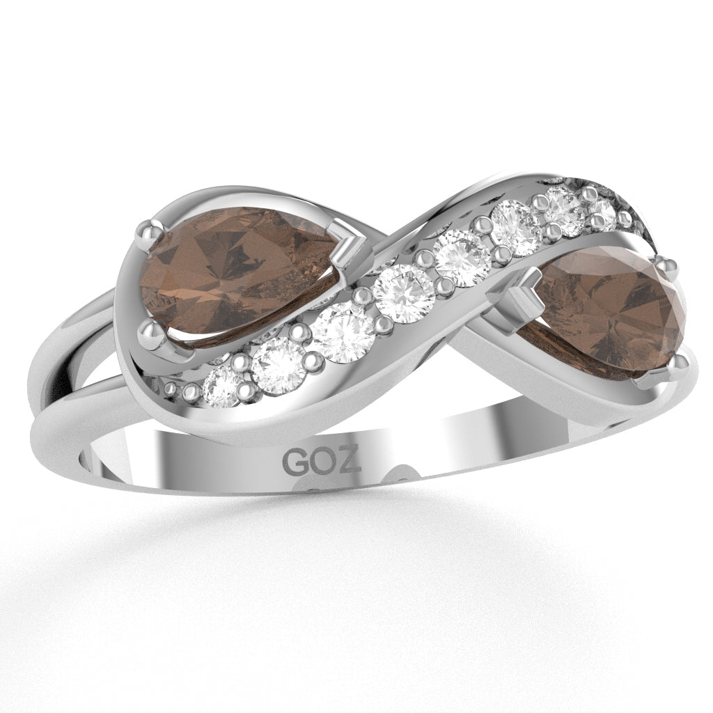 Smoky Quartz Diamond Infinity Love Ring In 10k White Gold