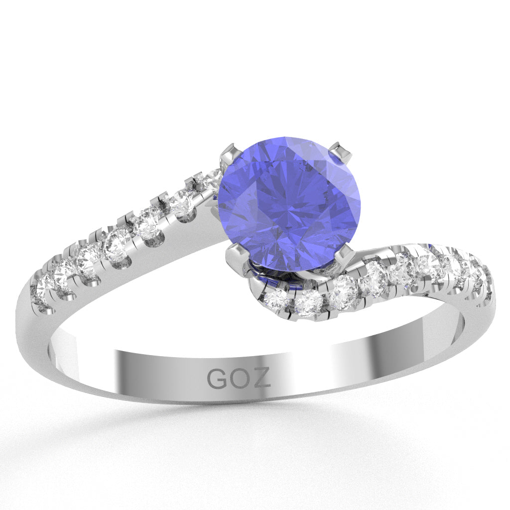 Tanzanite Diamond Curly Dainty Engagement Ring In 14k White Gold