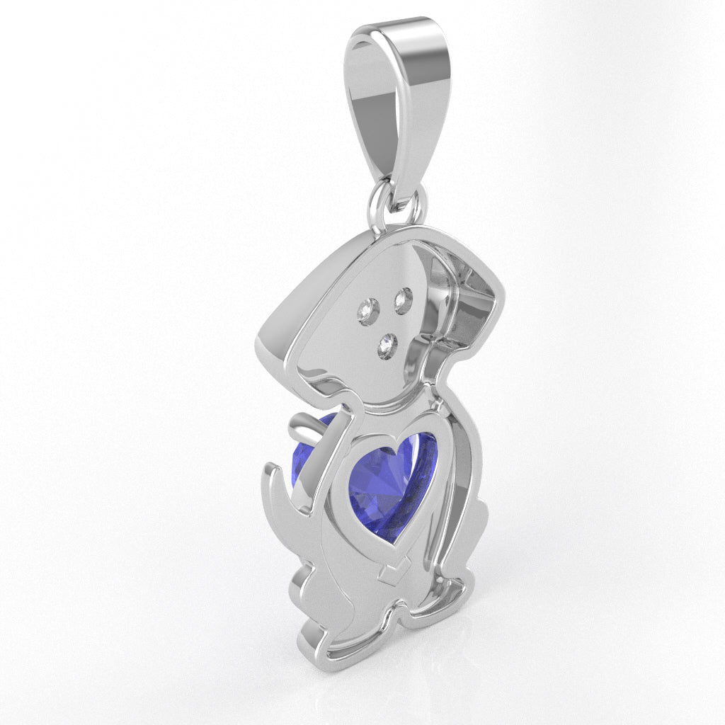 Tanzanite Diamond Puppy Love Heart Pendant In 14k White Gold