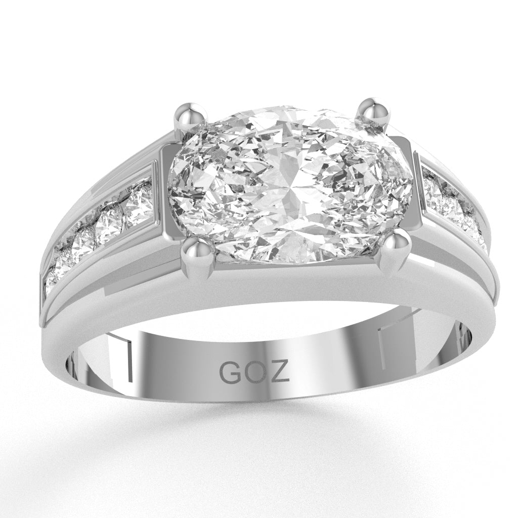 White Topaz Diamond Designer Channel Ring In 14k White Gold