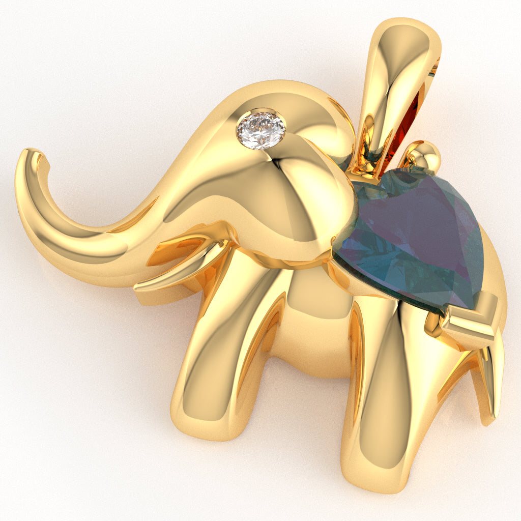Lab-Created Alexandrite Diamond Elephant Heart Birthstone Pendant In 10k Yellow Gold