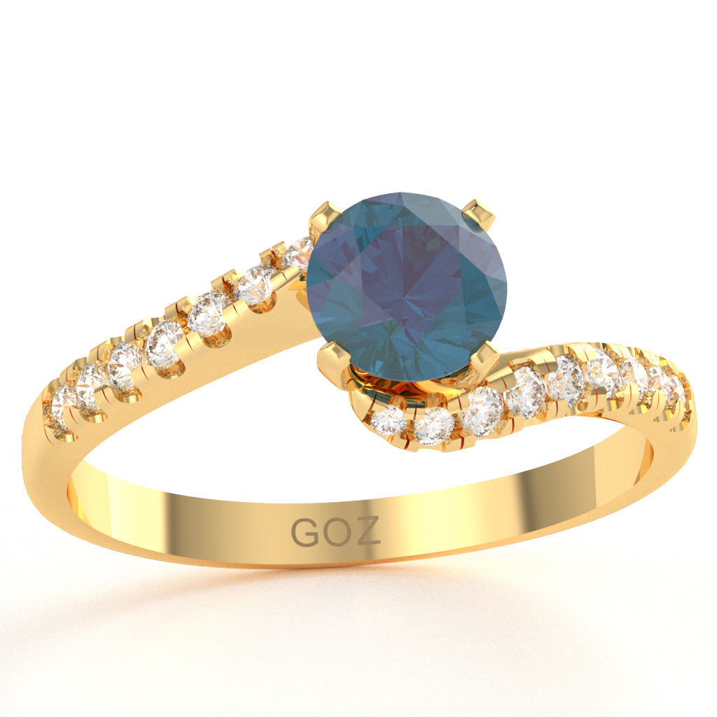 Lab-Created Alexandrite Diamond Curly Dainty Engagement Ring In 10k Yellow Gold