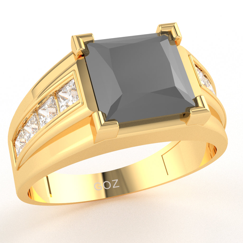 Men's Big Daddy Black Onyx Lab-Grown Diamond Channel Ring In Solid 10k Yellow Gold